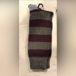 Bloomingdale's Burgundy and Gray Striped with lt blue heel cashmere socks